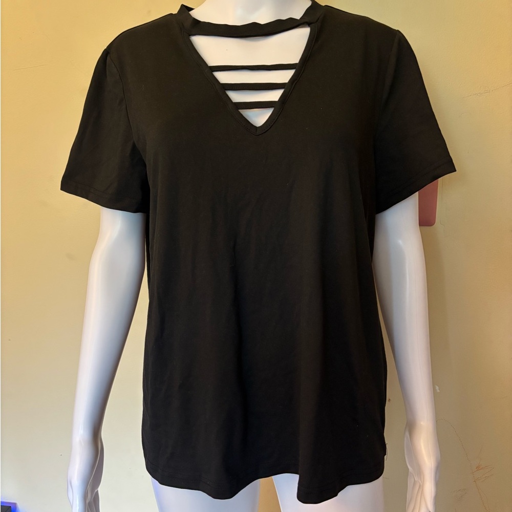Black V-Neck Strappy Women's Top